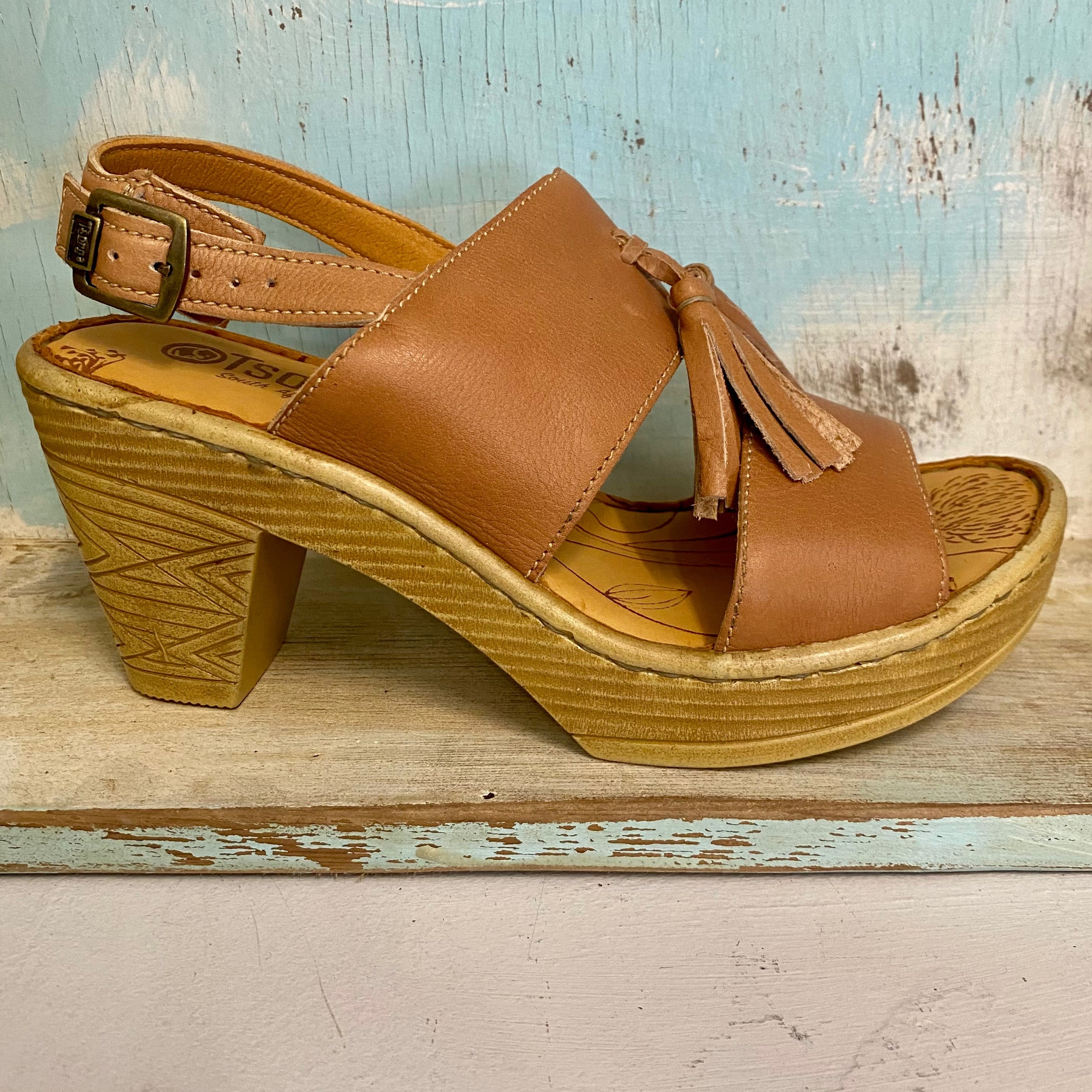 TSONGA South African Tan Genuine Suede Leather Platform Sandal Tribal Boho Comfy Taos Leather Platform Slide (Tan Rustic) main image 4